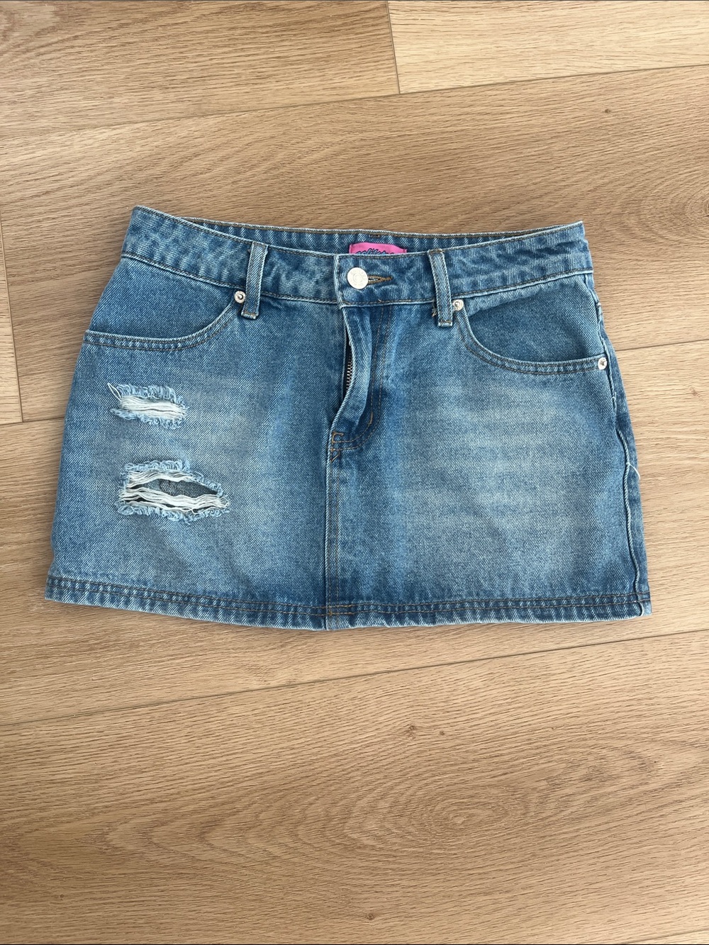 Edikted Classic Blue Distressed Denim Mini Skirt